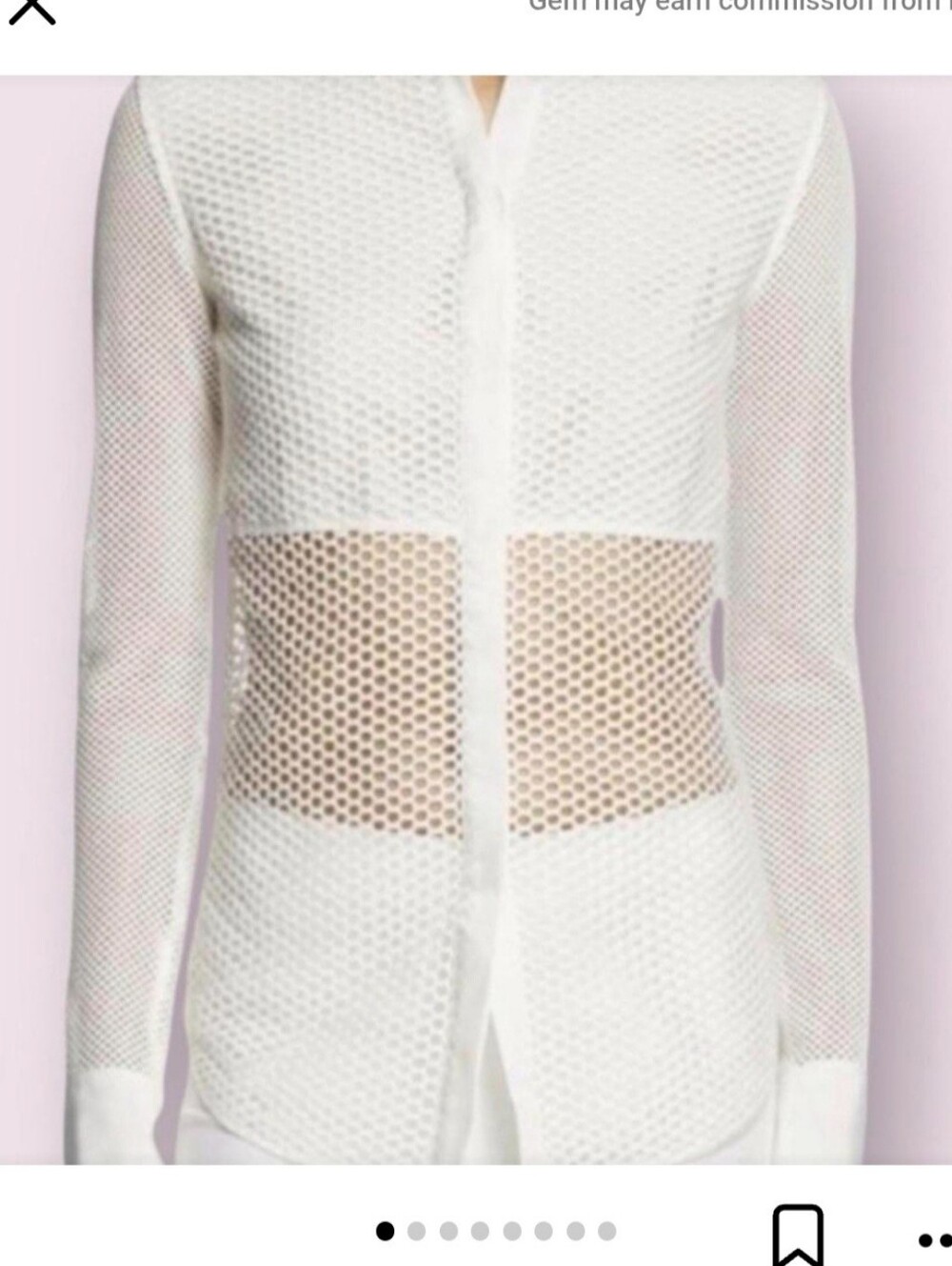 rag & bone White Stretch Mesh Button-Up Blouse